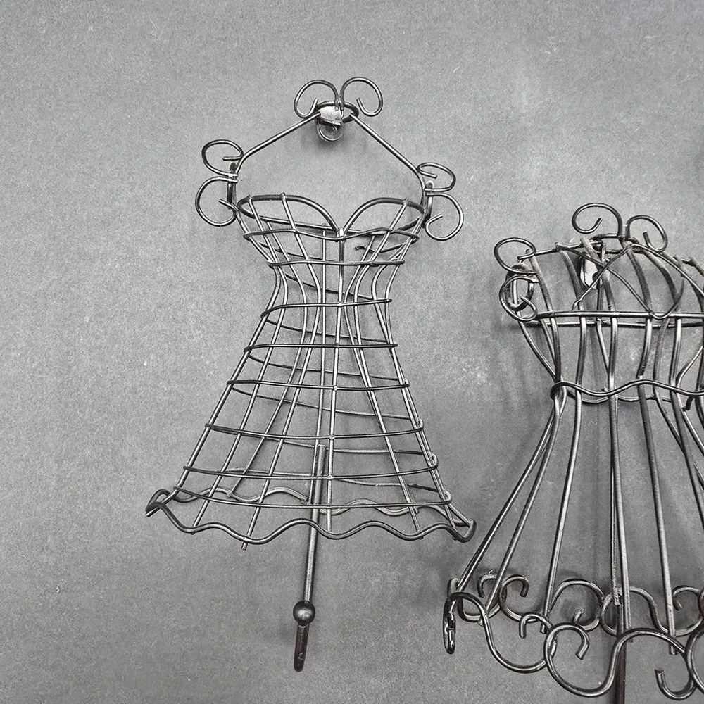 Set of 3 Black Metal Wire Dress Form Wall Hooks Parisian Boutique Decor